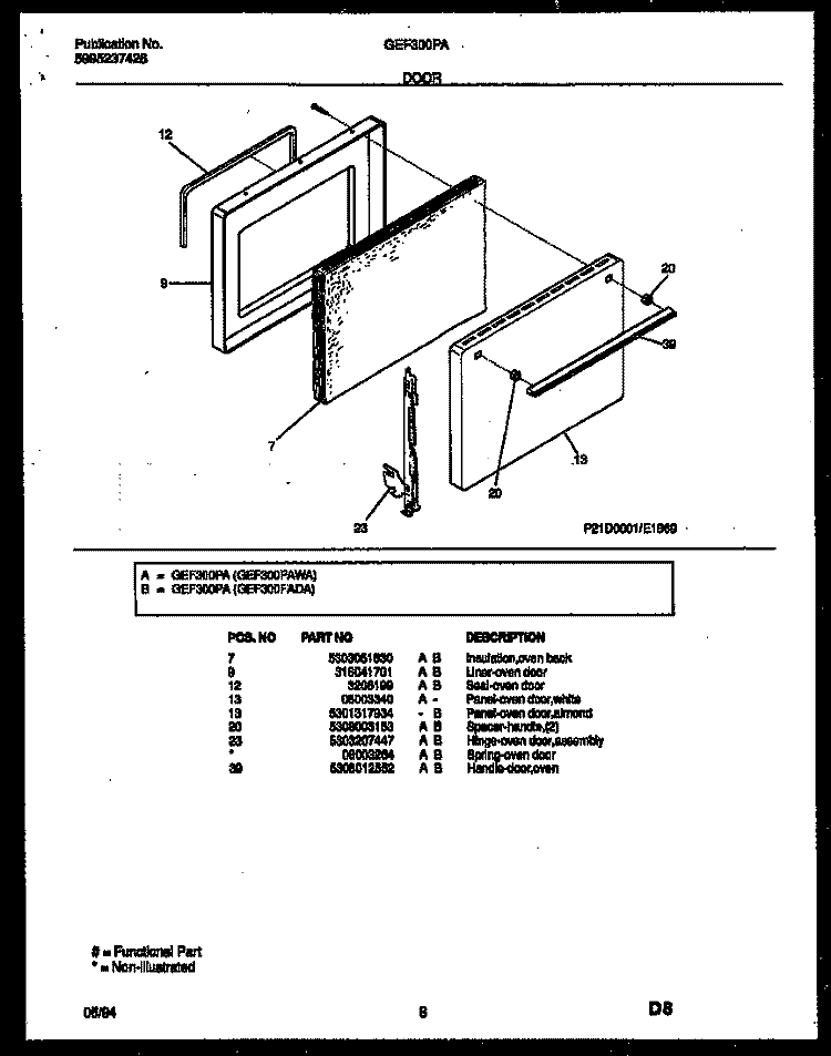 DOOR Diagram and Parts List for GEF300PADA  Gibson Range