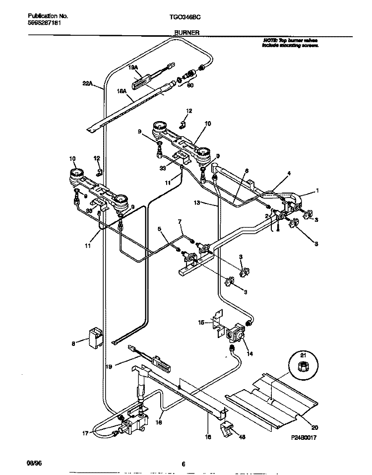 BURNER Diagram and Parts List for TGO346BCDC  Tappan Range