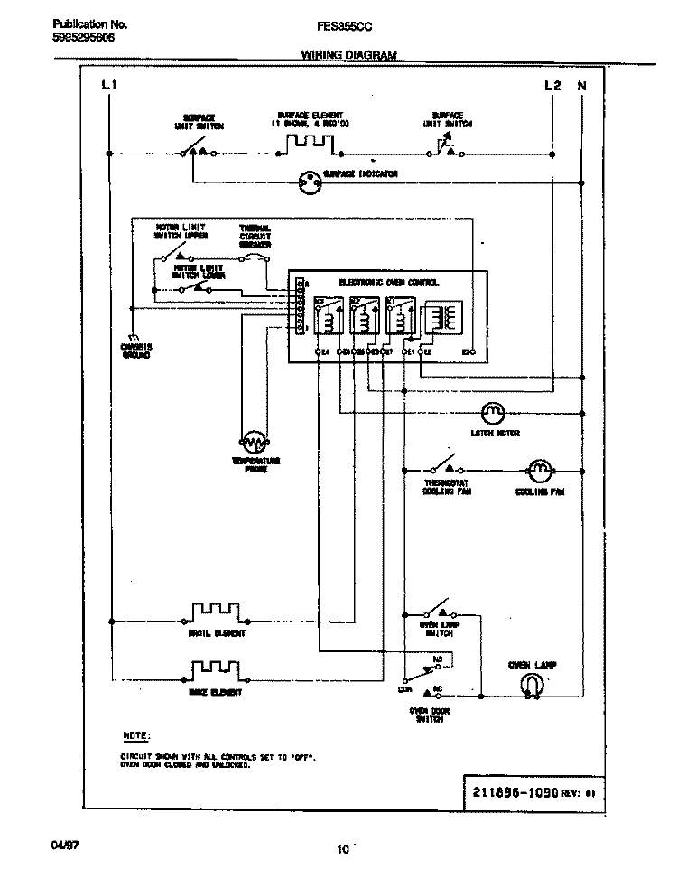 WIRING DIAGRAM Diagram and Parts List for FES355CCBC  Frigidaire Range