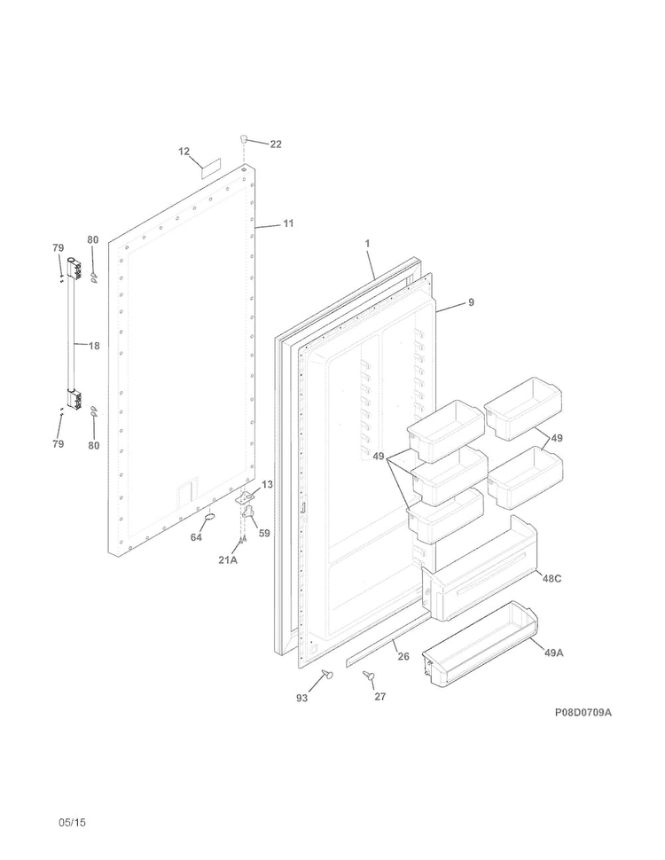 Door Diagram and Parts List for FPFU19F8RFB  Frigidaire Freezer