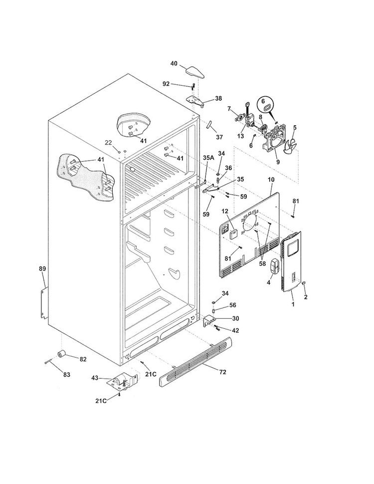 Cabinet Diagram and Parts List for FFTR1514QW9  Frigidaire Refrigerator
