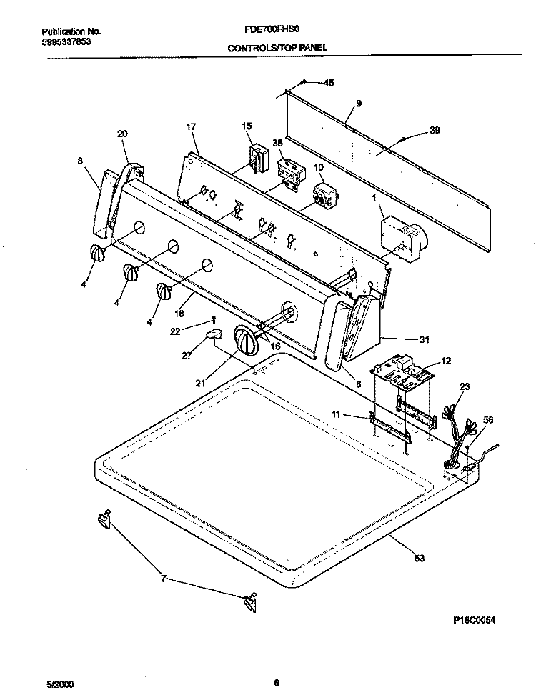 CONTROL PANEL Diagram and Parts List for FDE700FHS0  Frigidaire Dryer