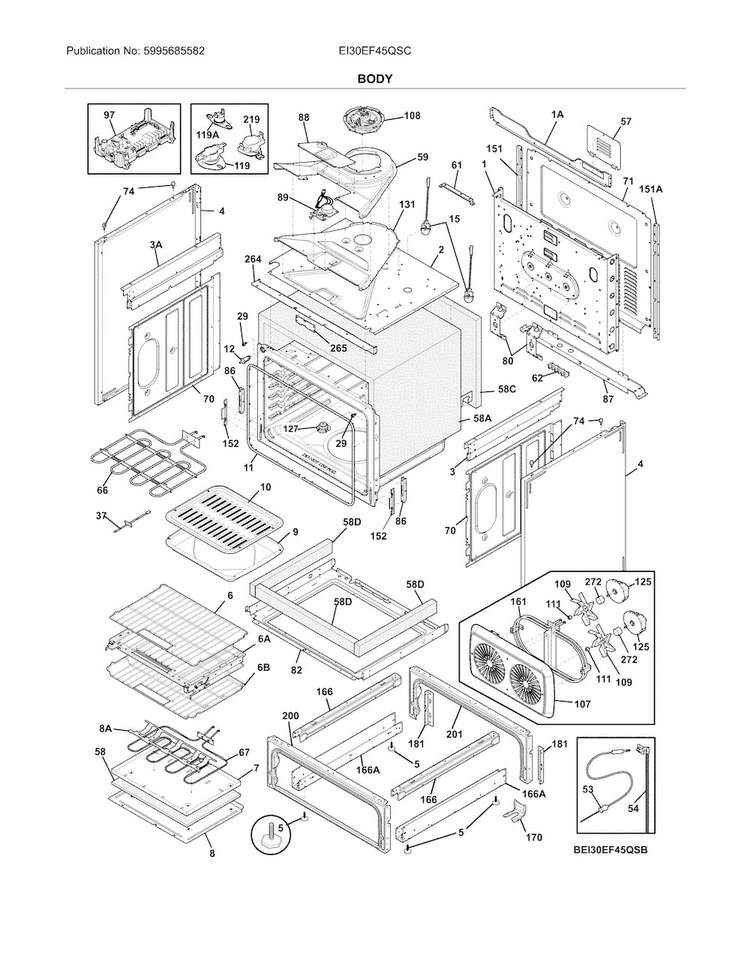 Body Diagram and Parts List for EI30EF45QSC  Electrolux Range