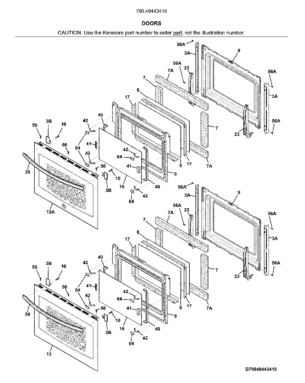 Doors Diagram and Parts List for 79049443415  Kenmore Wall Oven