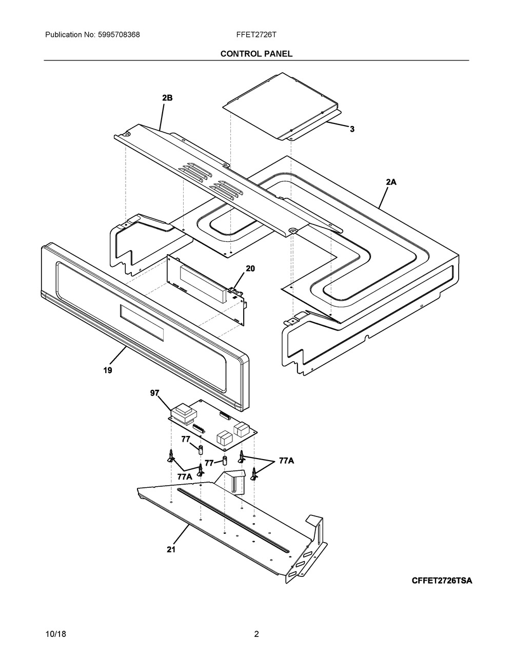 Control Panel Diagram and Parts List for FFET2726TWB  Frigidaire Wall Oven