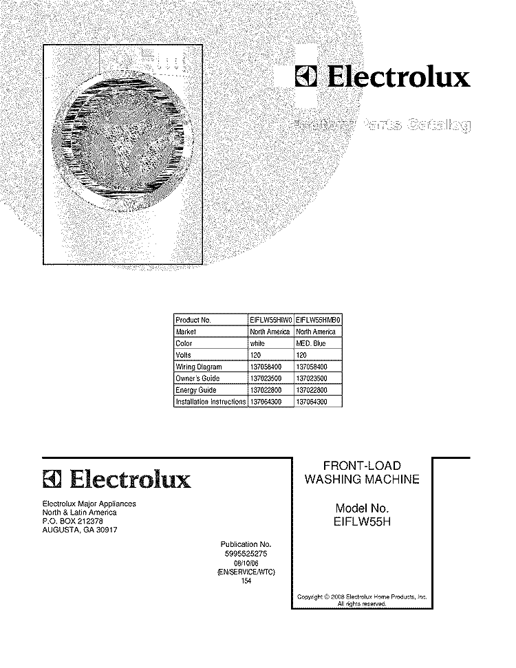 COVER Diagram and Parts List for EIFLW55HMB0  Electrolux Washer