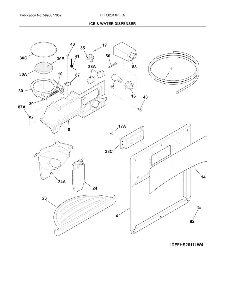 Ice & Water Dispenser Diagram and Parts List for FFHS2311PFFA  Frigidaire Refrigerator