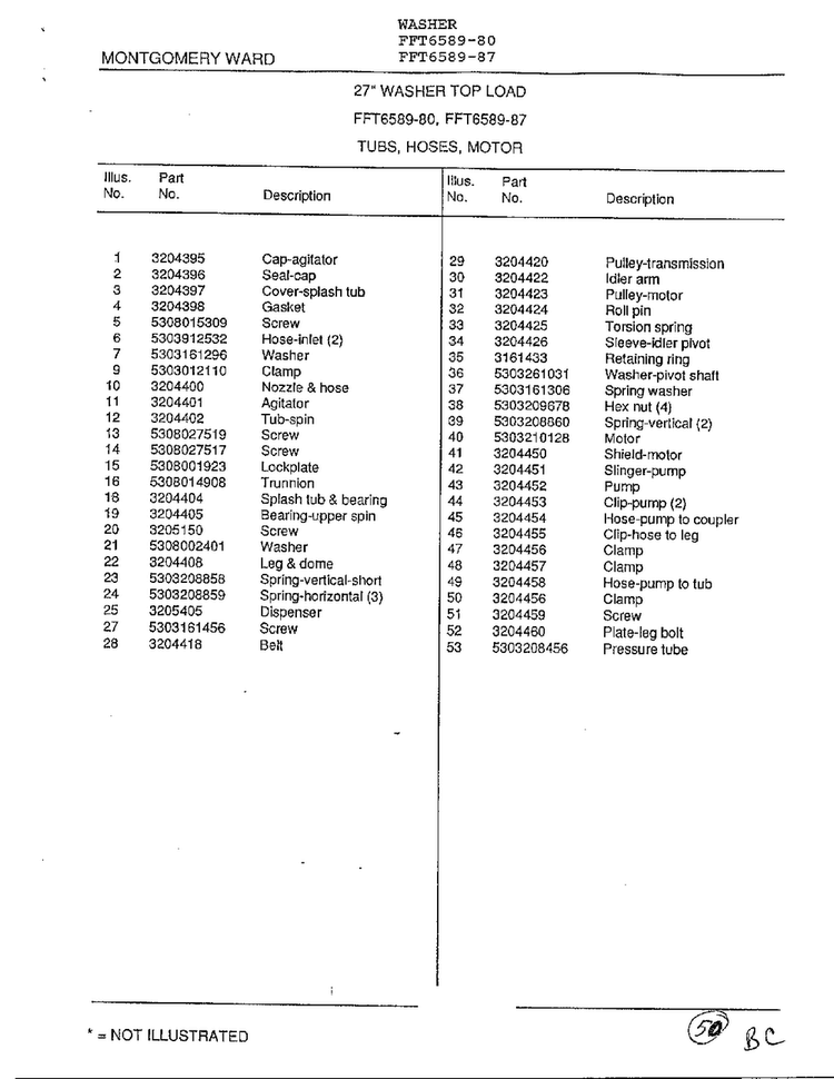 Tubs, Hoses, Motor Page 2 Diagram and Parts List for 6589-80  Frigidaire Washer