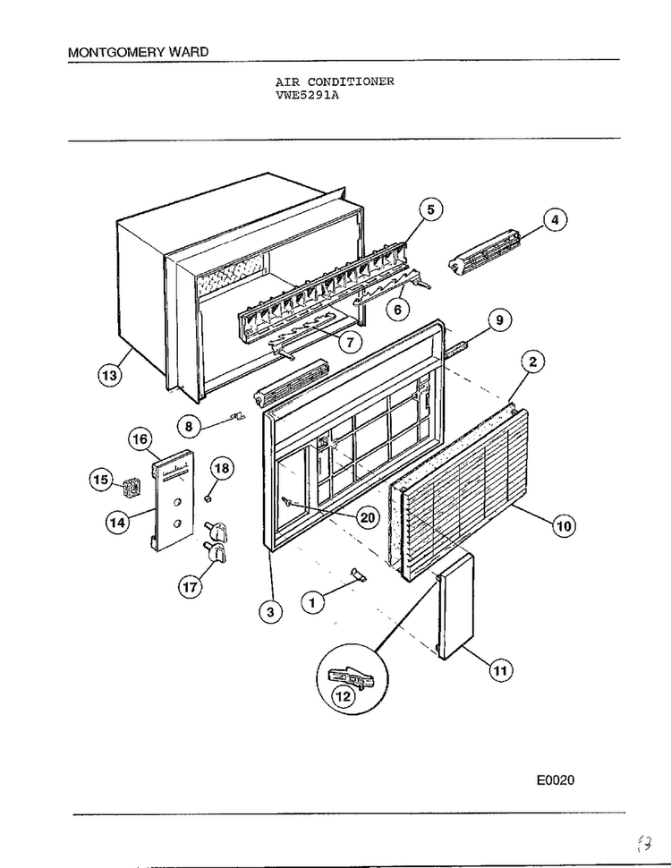 Air Conditioner Diagram and Parts List for 5291A  Frigidaire Air Conditioner