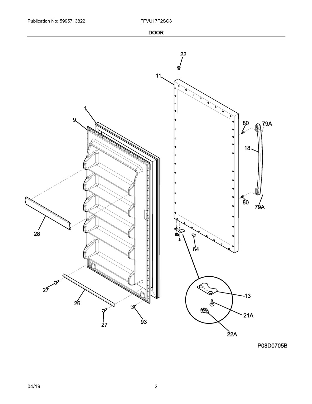 Door Diagram and Parts List for FFVU17F2SC3  Frigidaire Freezer