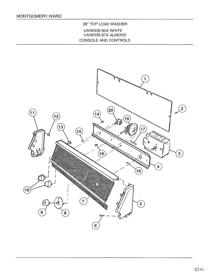 Console And Controls Diagram and Parts List for 6338A  Frigidaire Washer