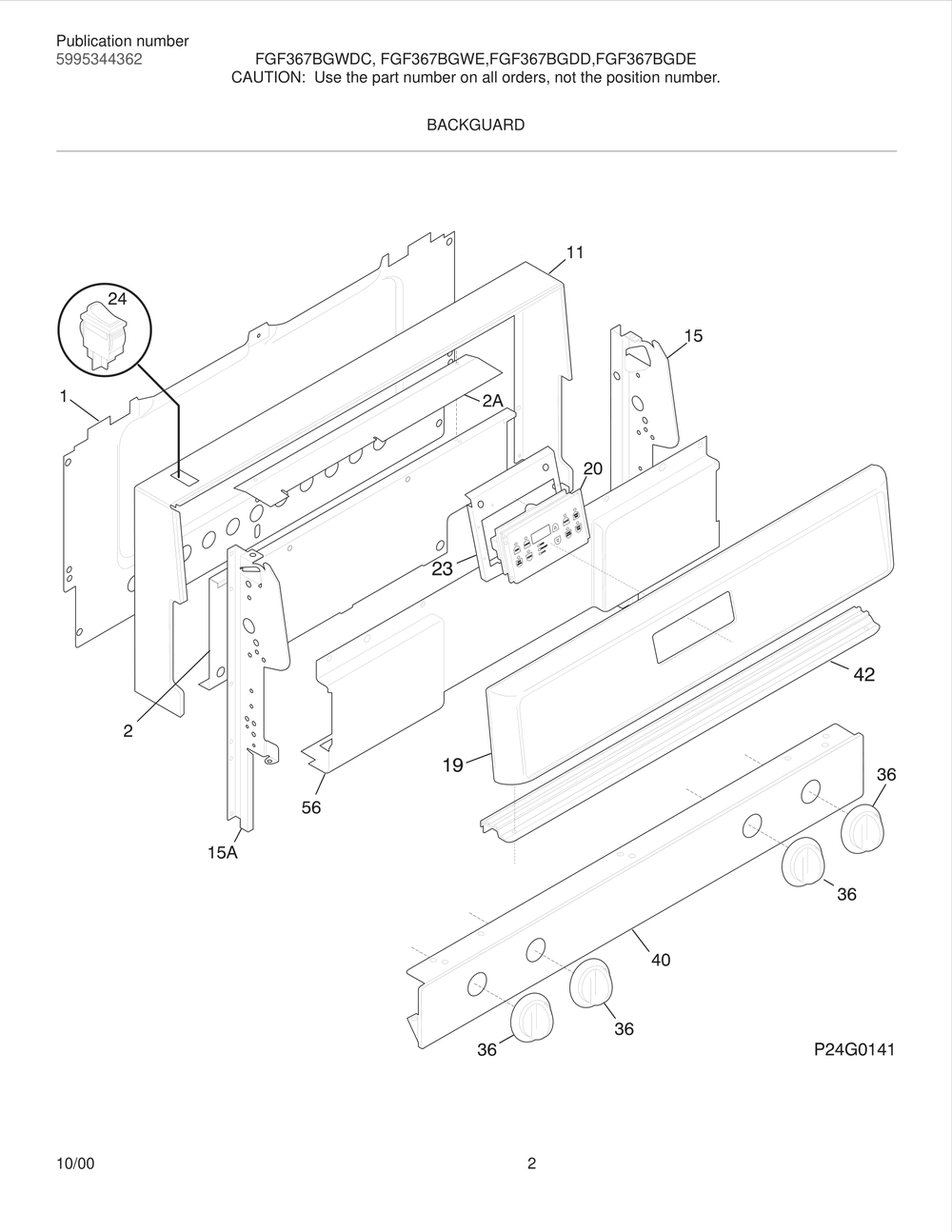 Backguard Diagram and Parts List for FGF367BGDD  Frigidaire Range