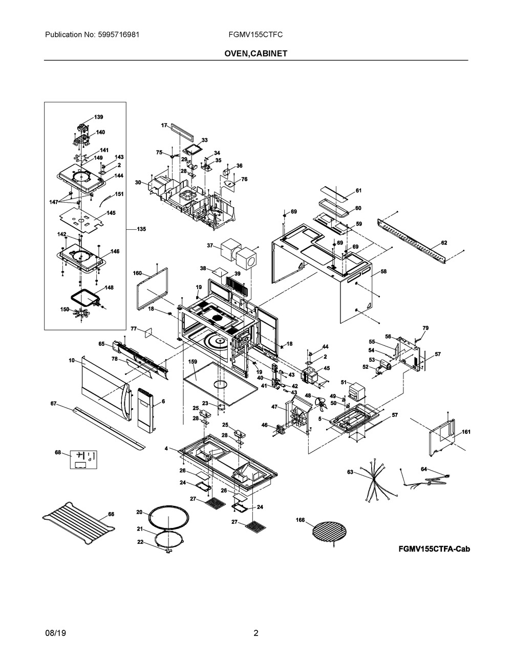 Oven,cabinet Diagram and Parts List for FGMV155CTFC  Frigidaire Microwave