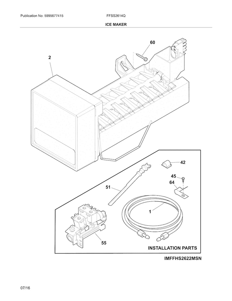 Ice Maker Diagram and Parts List for FFSS2614QE6A  Frigidaire Refrigerator