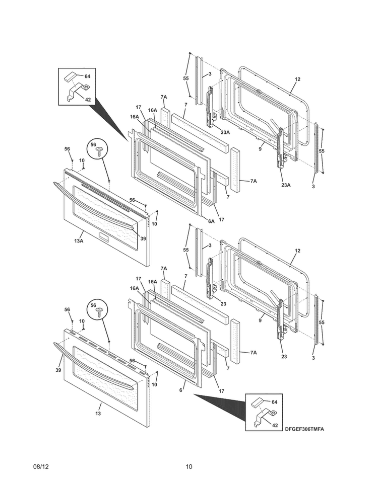 Doors Diagram and Parts List for FGEF306TMFD  Frigidaire Range