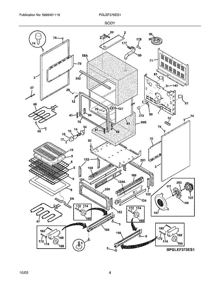 BODY Diagram and Parts List for PGLEF375ES1  Frigidaire Wall Oven