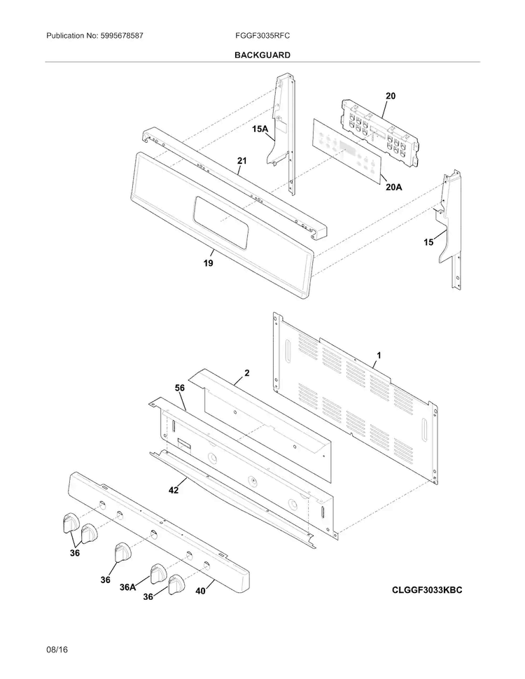 Backguard Diagram and Parts List for FGGF3035RFC  Frigidaire Range