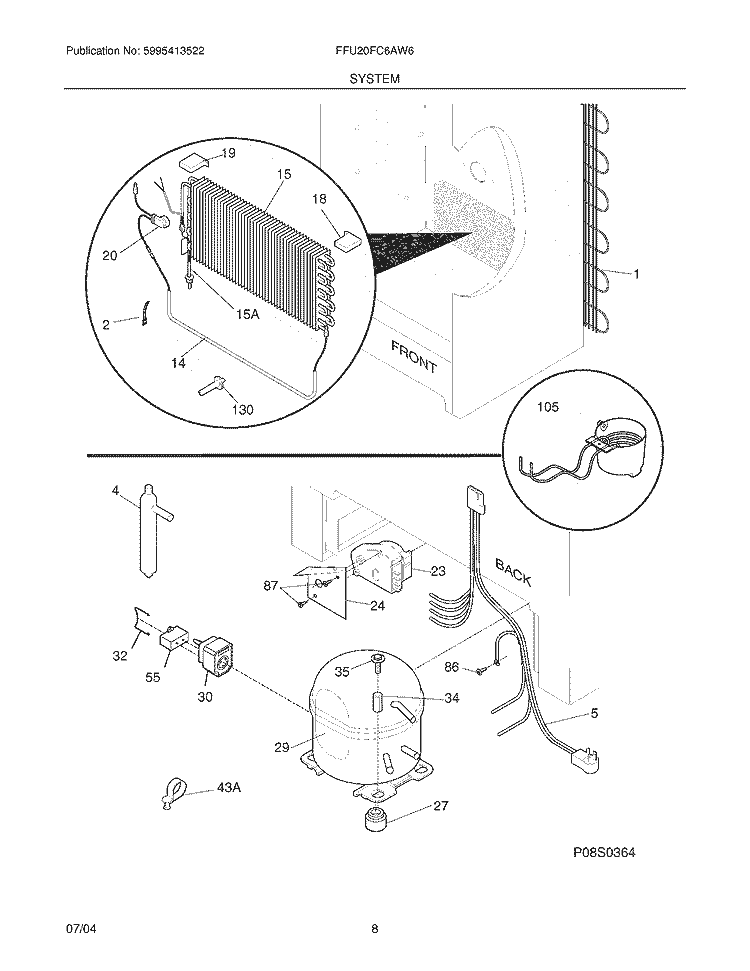 SYSTEM Diagram and Parts List for FFU20FC6AW6  Frigidaire Freezer