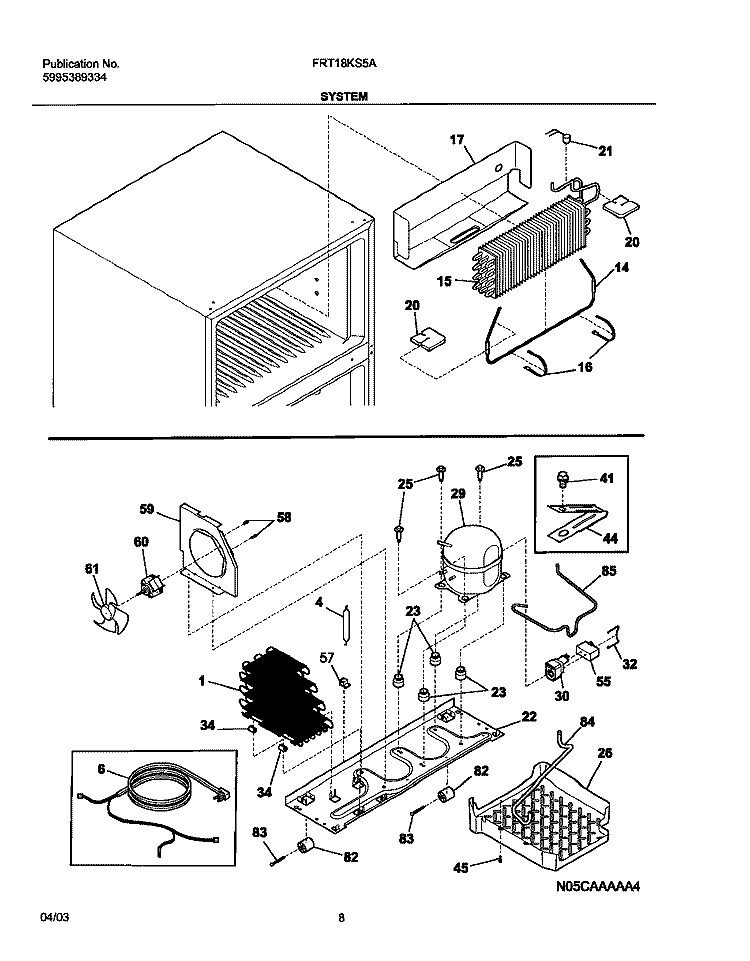 SYSTEM Diagram and Parts List for FRT18KS5AW8  Frigidaire Refrigerator