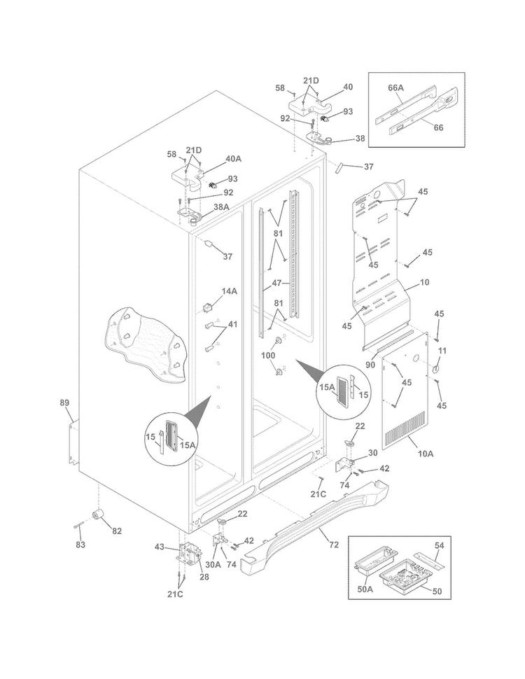 Cabinet Diagram and Parts List for FPHC2399PF5  Frigidaire Refrigerator