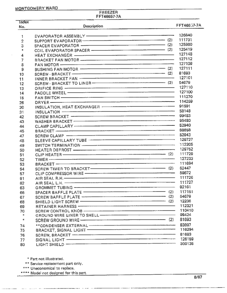 Freezer Page 5 Diagram and Parts List for 46657A-7  Frigidaire Freezer