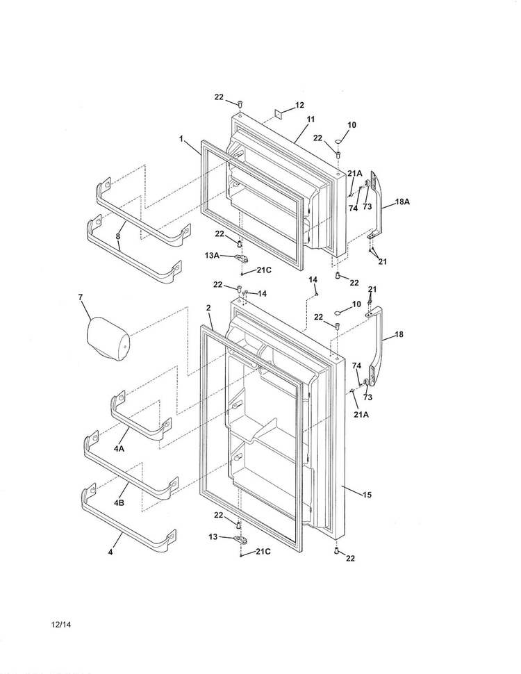 Door Diagram and Parts List for 25360304411  Kenmore Refrigerator