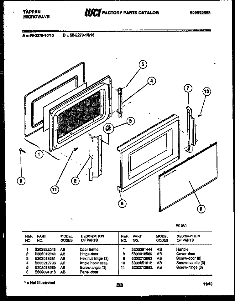 DOOR PARTS Diagram and Parts List for 56-2278-10-15  Tappan Microwave