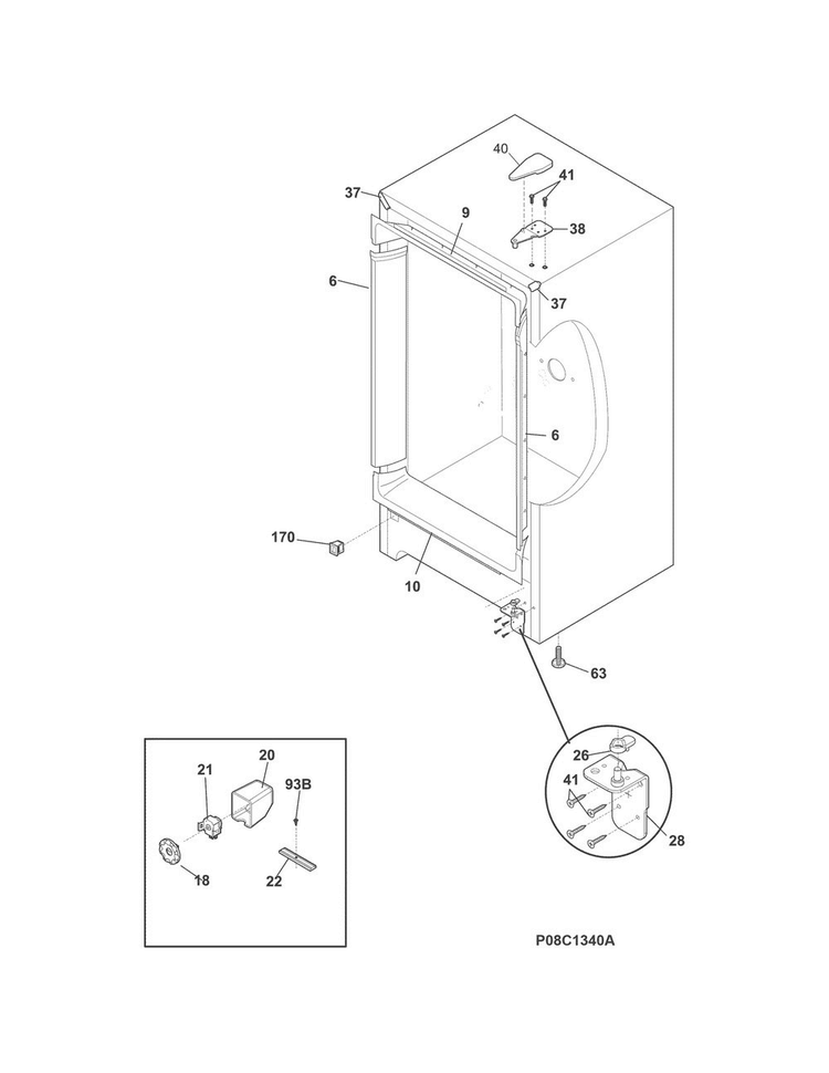 Cabinet Diagram and Parts List for FFFU13M1QWC  Frigidaire Freezer