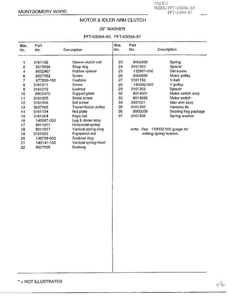 Motor And Idler Arm Clutch Page 2 Diagram and Parts List for 6309A  Frigidaire Washer