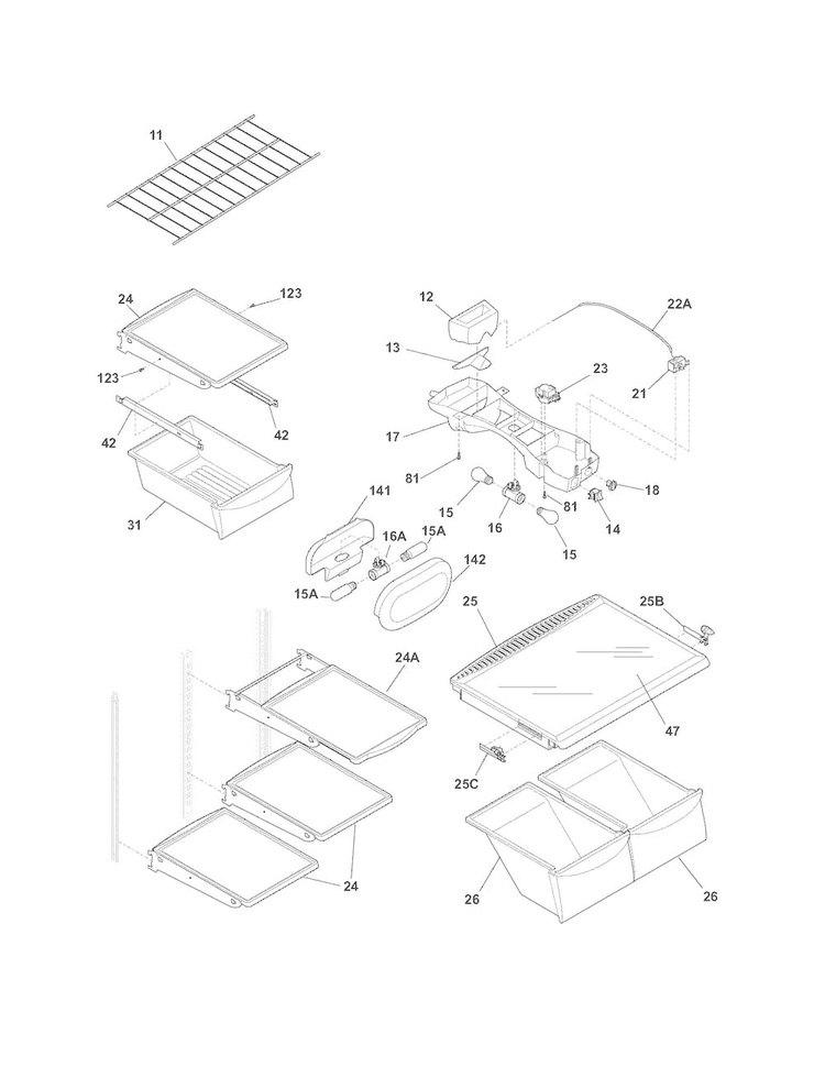 Shelves Diagram and Parts List for CGHT1846MP5  Frigidaire Refrigerator