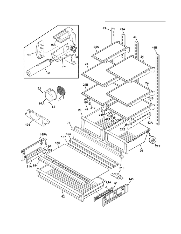 Shelves Diagram and Parts List for FPHF2399MF4  Frigidaire Refrigerator