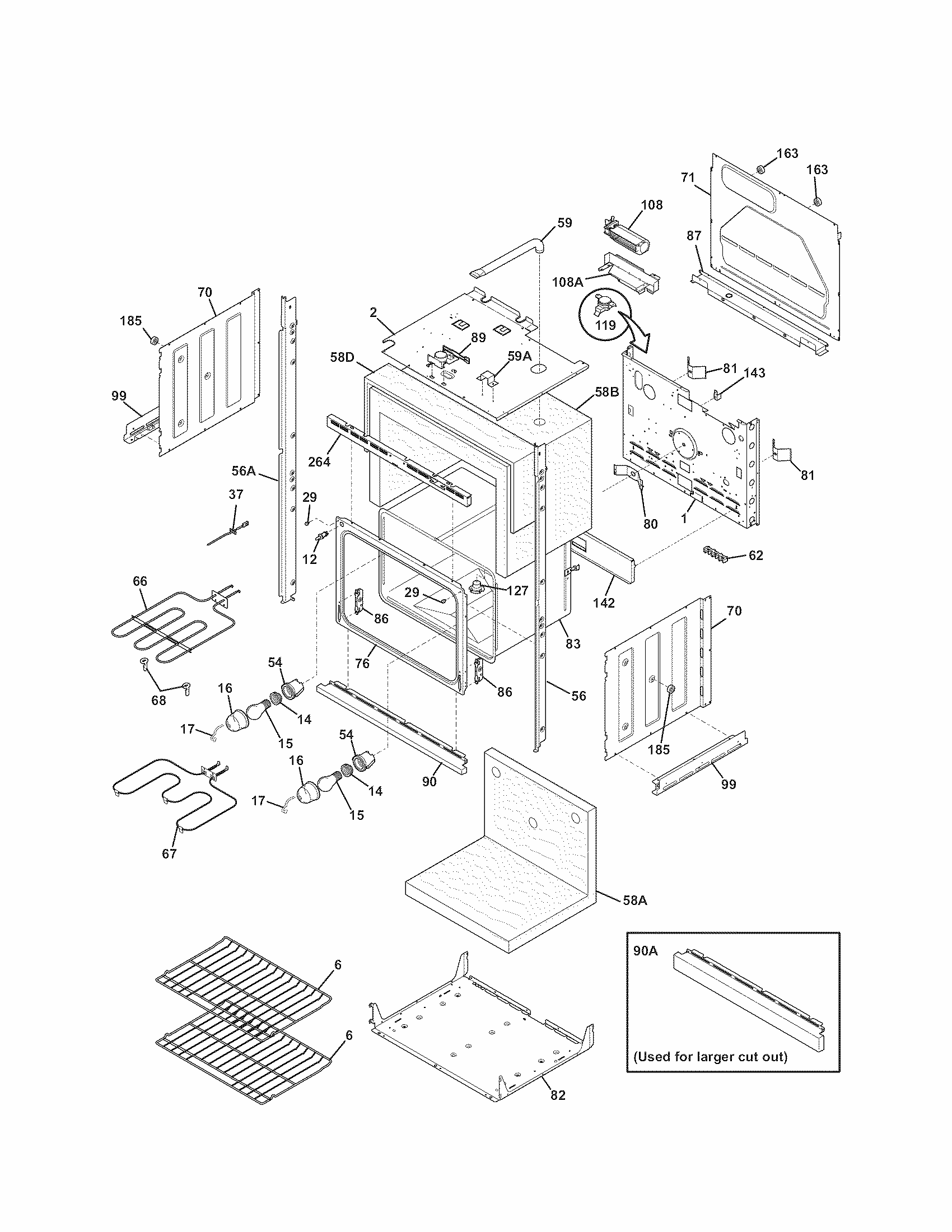 Lower Oven Diagram and Parts List for 79047774406  Kenmore Wall Oven