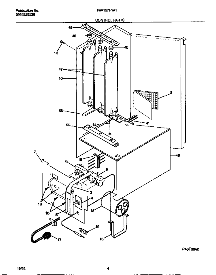 CONTROL PARTS Diagram and Parts List for FEV157F1A1  Frigidaire Air Conditioner