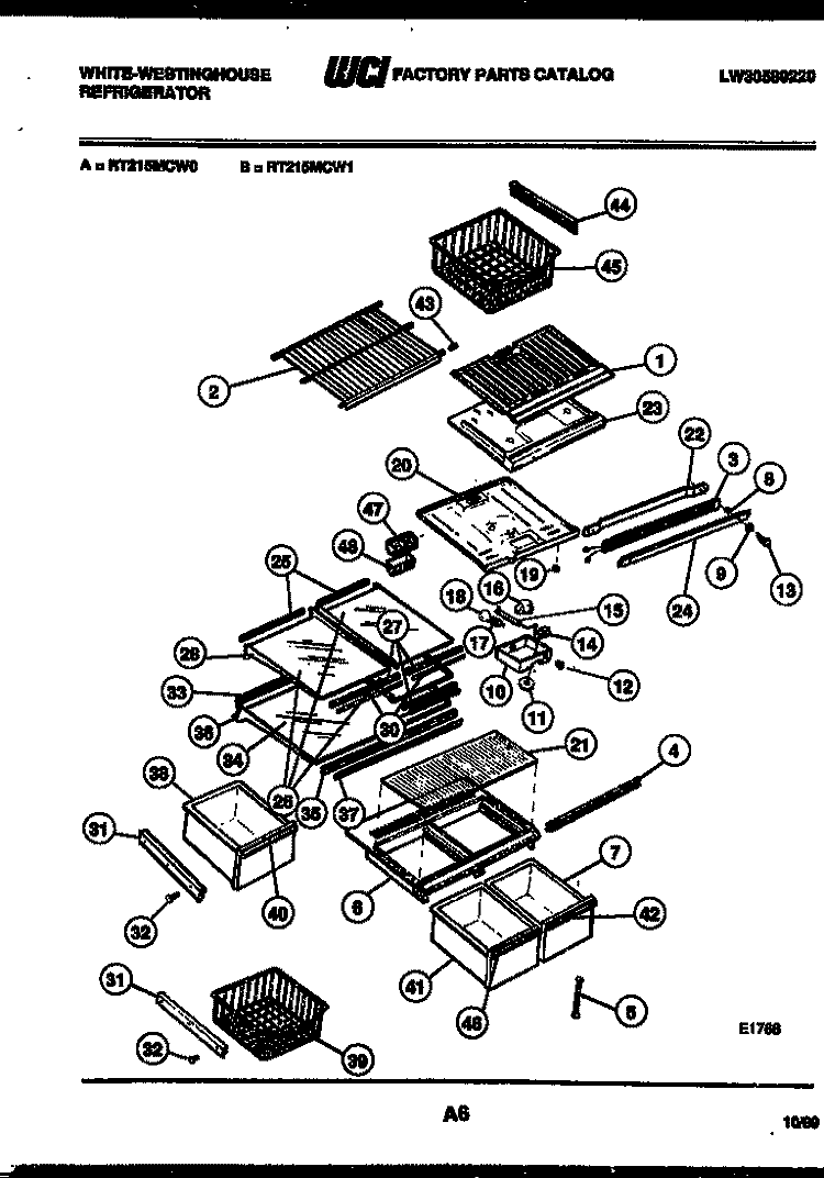 SHELVES AND SUPPORTS Diagram and Parts List for RT215MCW0  Frigidaire Refrigerator