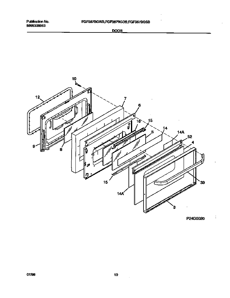 DOOR Diagram and Parts List for FGF367CGSB  Frigidaire Range