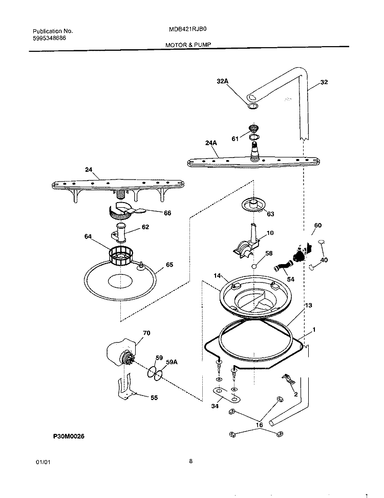 MOTOR & PUMP Diagram and Parts List for MDB421RJB0  Uni Dishwasher