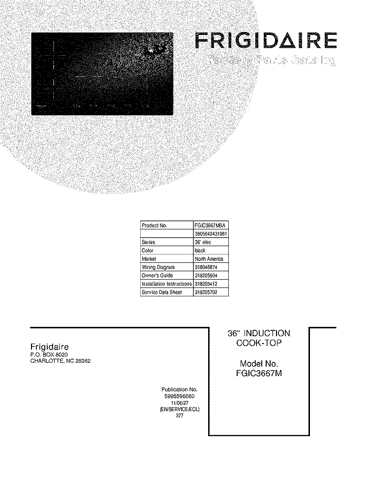 COVER Diagram and Parts List for FGIC3667MBA  Frigidaire Cooktop
