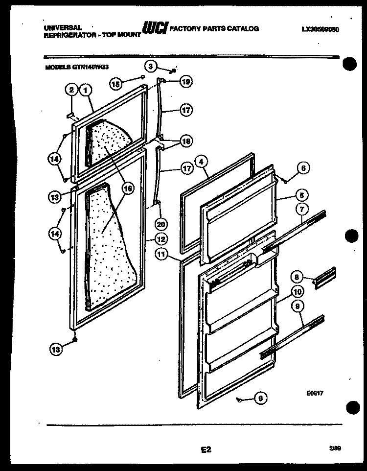 DOOR PARTS Diagram and Parts List for GTN140WGW3-00  Uni Refrigerator