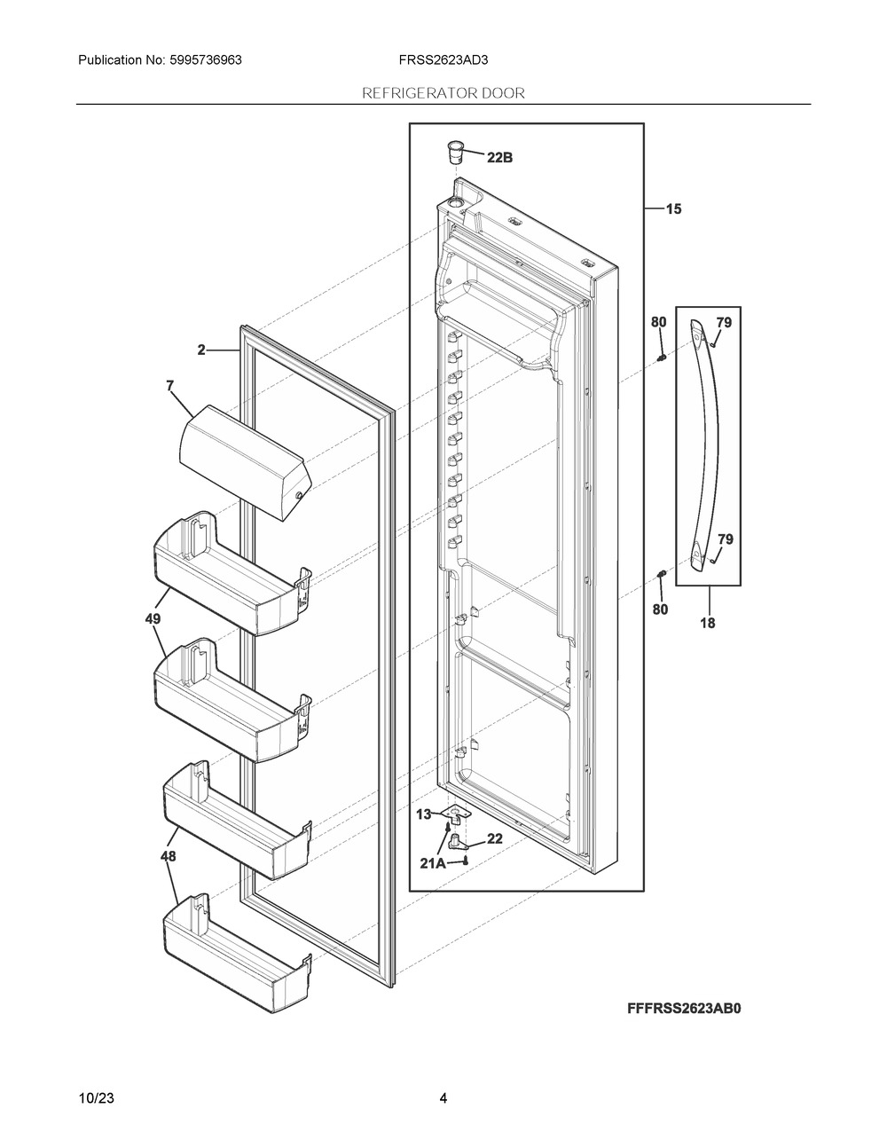 Refrigerator Door Diagram and Parts List for FRSS2623AD3  Frigidaire Refrigerator