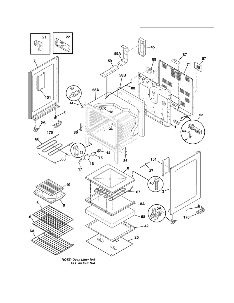 Body Diagram and Parts List for DGEF3031KWF  Frigidaire Range