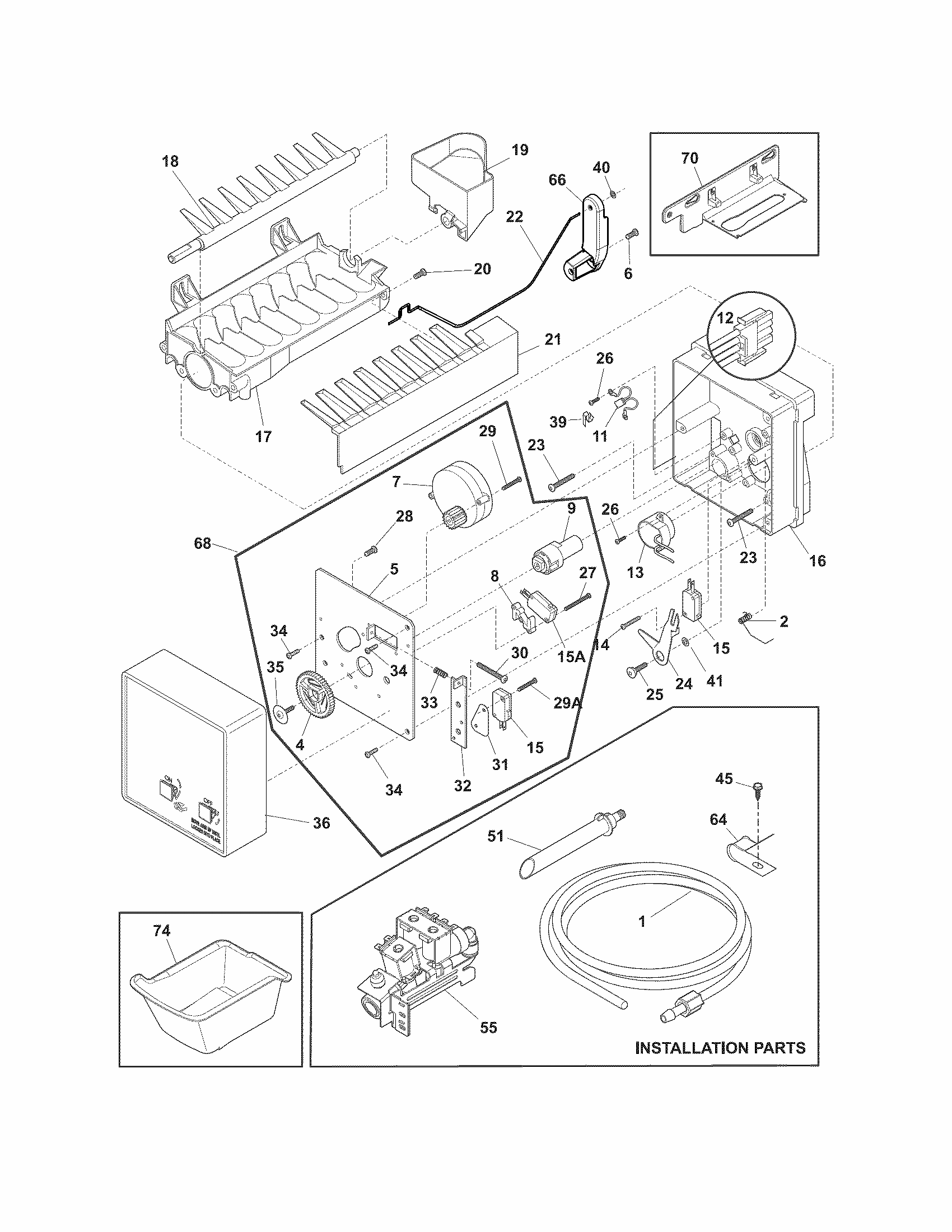 Ice Maker Diagram and Parts List for FGUN2642LE8  Frigidaire Refrigerator