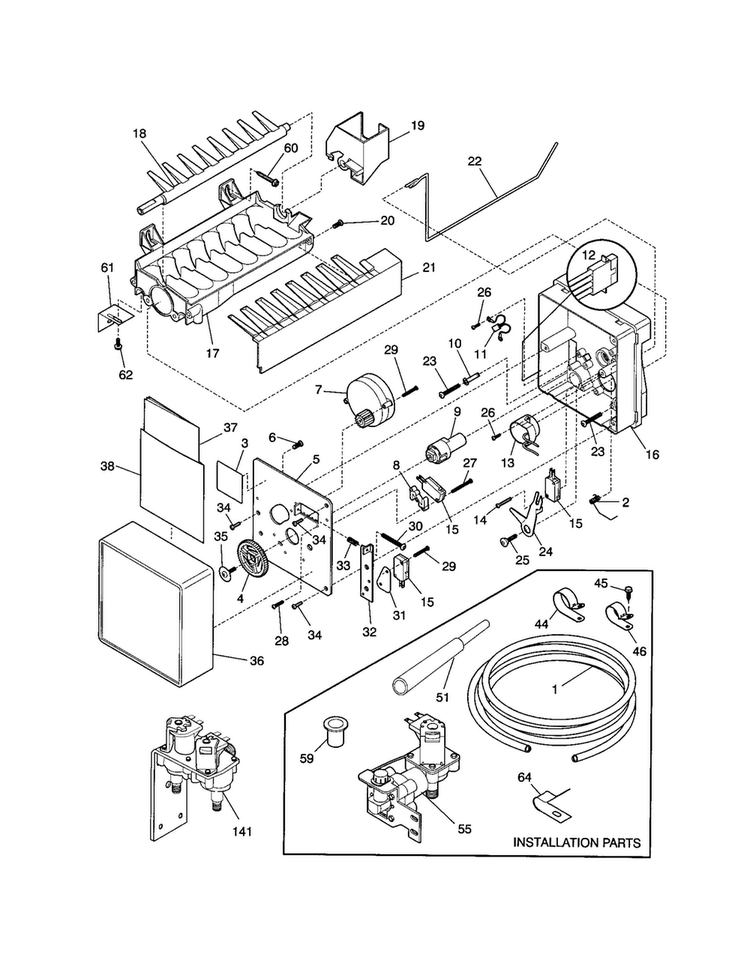 Icemaker Diagram and Parts List for FRS20ZGGB3  Frigidaire Refrigerator