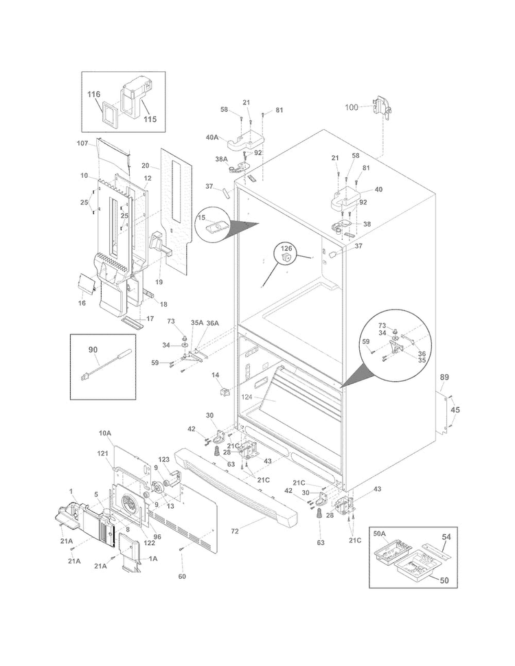 Cabinet Diagram and Parts List for EI23BC80KS3  Electrolux Refrigerator