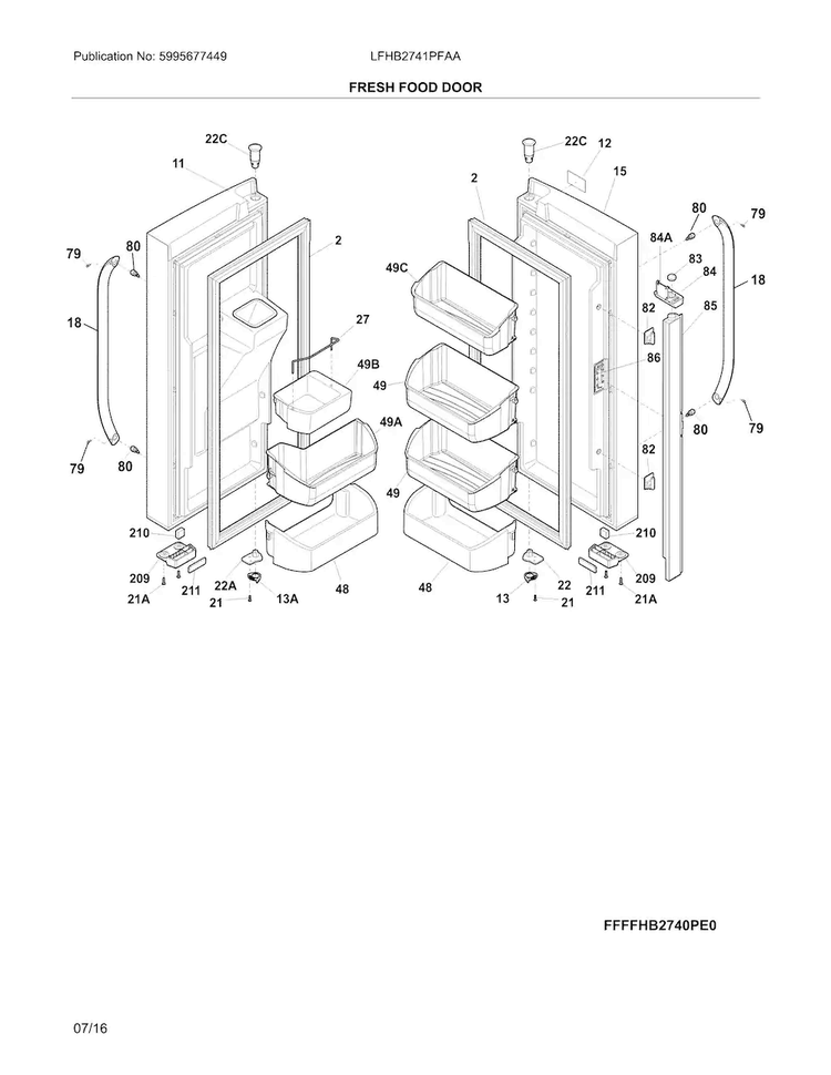 Fresh Food Door Diagram and Parts List for LFHB2741PFAA  Frigidaire Refrigerator