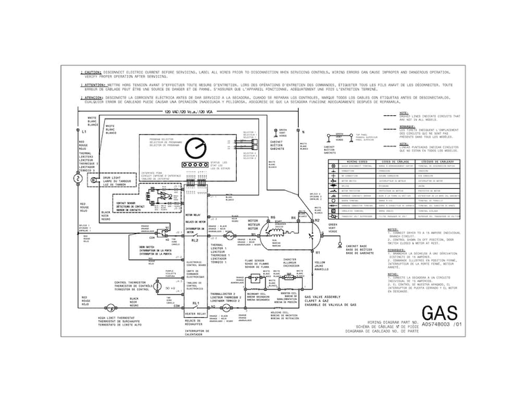Wiring Diagram Diagram and Parts List for FFRG1001PW1  Frigidaire Dryer