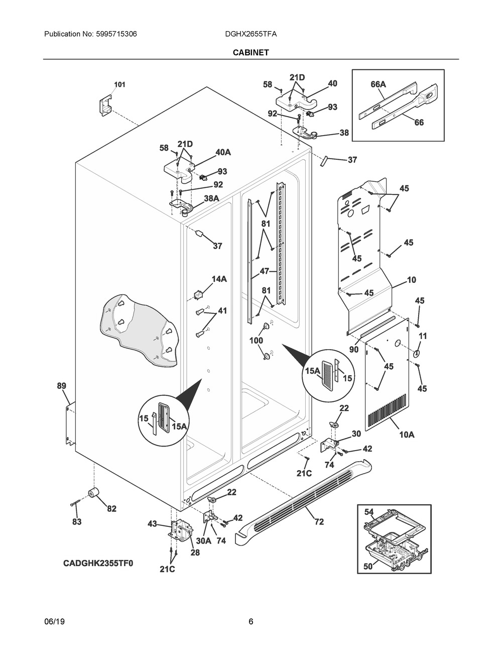 Cabinet Diagram and Parts List for DGHX2655TFA  Frigidaire Refrigerator