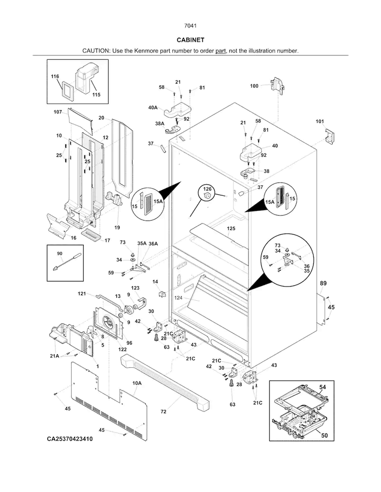 Cabinet Diagram and Parts List for 25370413419  Kenmore Refrigerator
