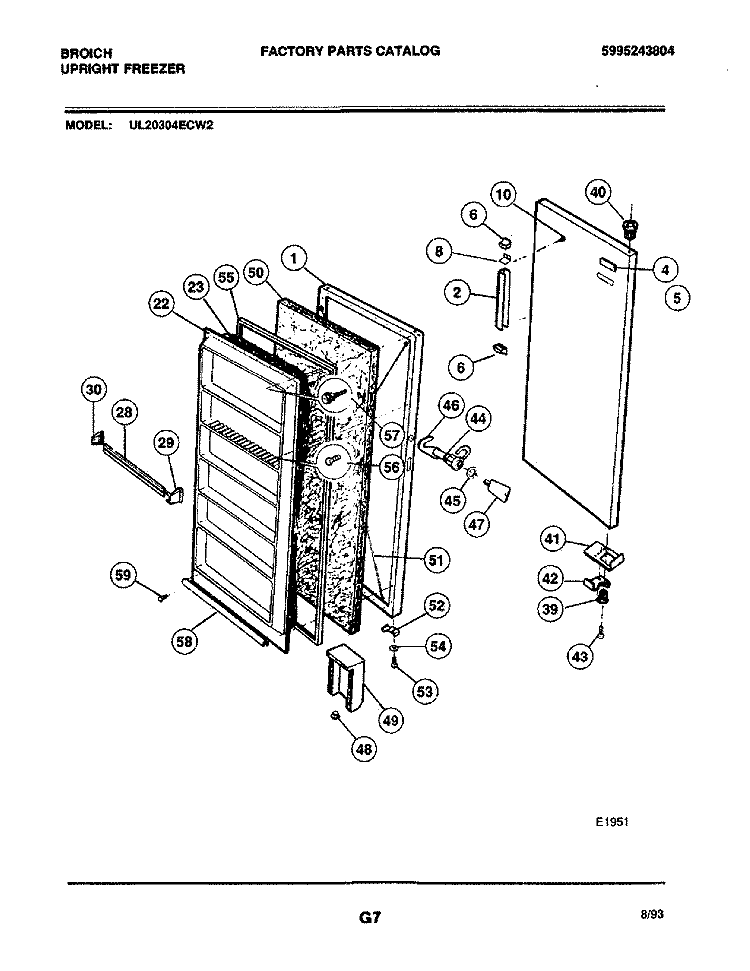 DOOR Diagram and Parts List for UL2030ECW2  Electrolux Freezer