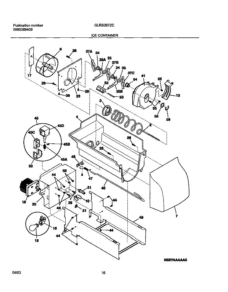 ICE CONTAINER Diagram and Parts List for GLRS267ZCB0  Frigidaire Refrigerator
