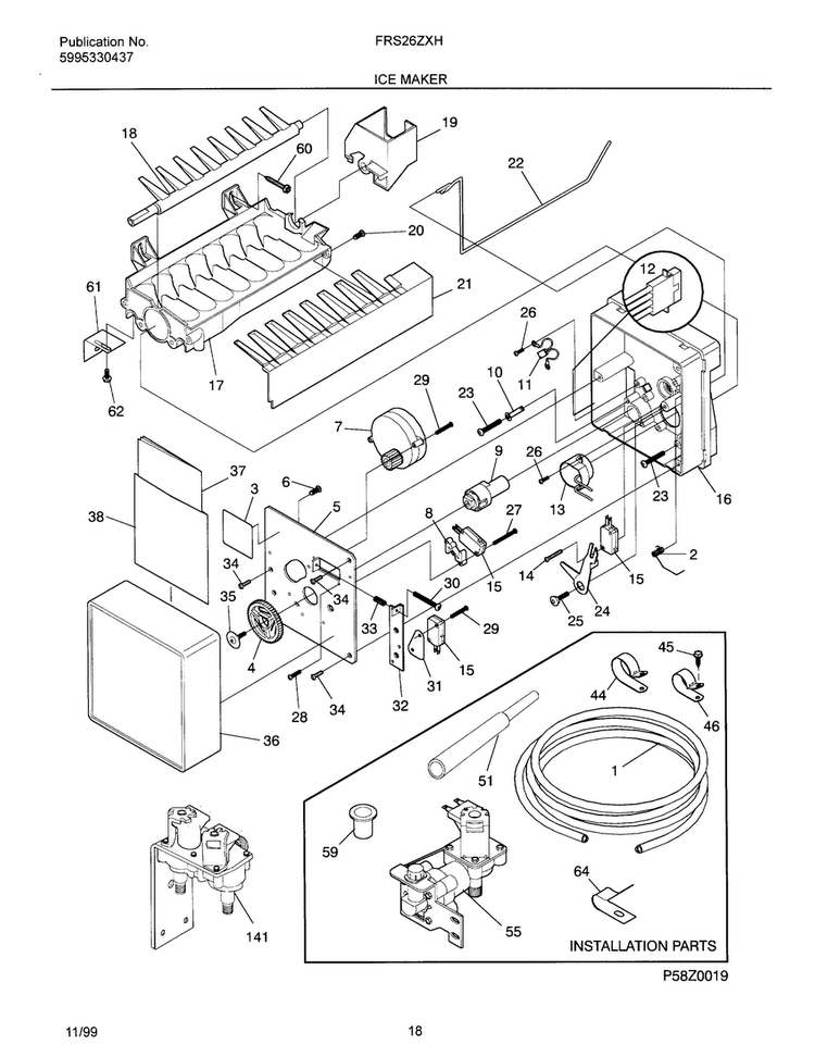 Ice Maker Diagram and Parts List for OEMF3-FRS26ZXHD1  Frigidaire Refrigerator
